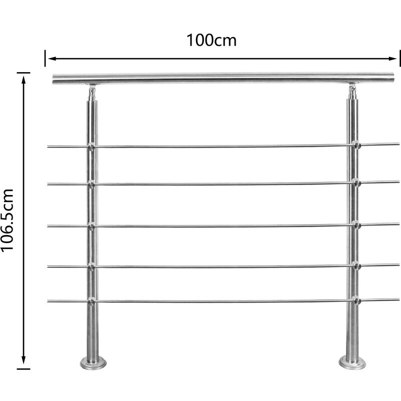 Image of Kit gelader corrimano in acciaio inossidabile con/senza montanti a croce per scale all'interno e all'esterno. balcone (100 cm. 5 montanti a croce)