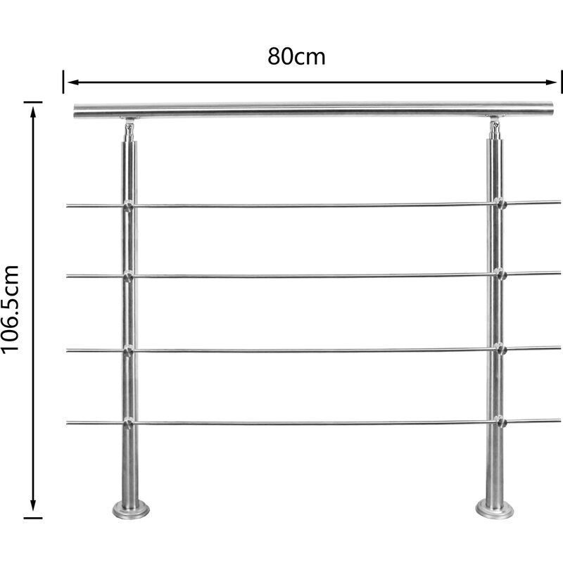 Image of Hengda - Kit gelader corrimano in acciaio inossidabile con/senza montanti trasversali per scale all'interno e all'esterno. balcone (80 cm. 4 montanti