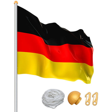 Hengda Aluminium Fahnenmast 6,50m inkl Seilzug inkl Deutschlandfahne Flaggenmast Mast Flagge Alu - Silber