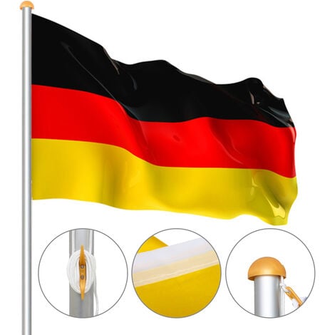 Hengda Aluminium Fahnenmast 6,5m + Deutschlandfahne 15090 cm，witterungsbeständigem Flaggenmast und stabilen Bodenhülse veschönern Sie Ihren Garten