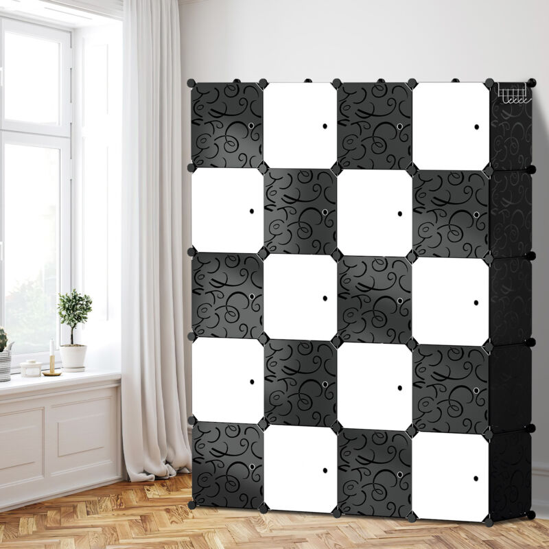 Hengda Armoire Meuble de Rangement 20-Cubes Penderie avec 2 tringles de Suspension pour Vêtements Chaussures Jouets