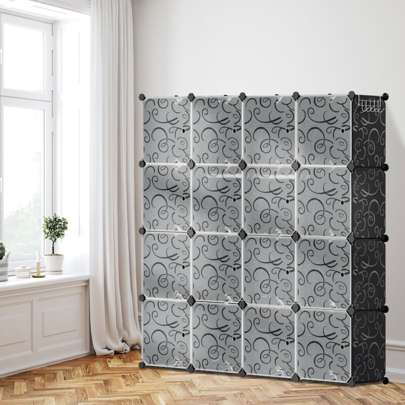 Armoire Meuble de Rangement 16-Cubes Penderie avec 2 tringles de Suspension pour Vêtements Chaussures Jouets - Hengda