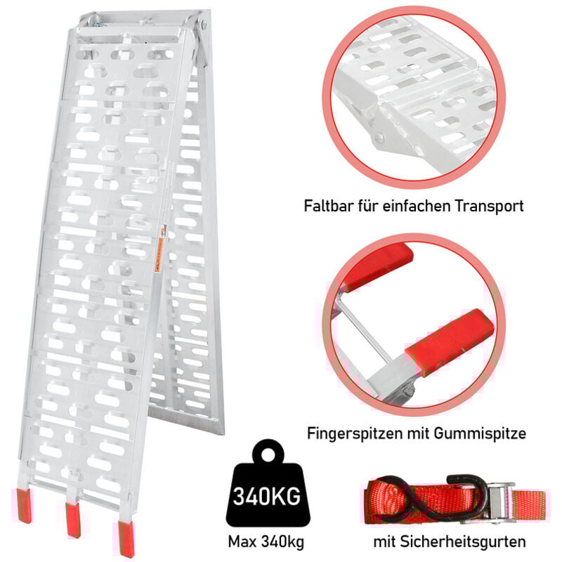Image of Hengda - swanew Auffahrrampe Auffahrschiene Klappbar max. 340kg alu Verladerampe