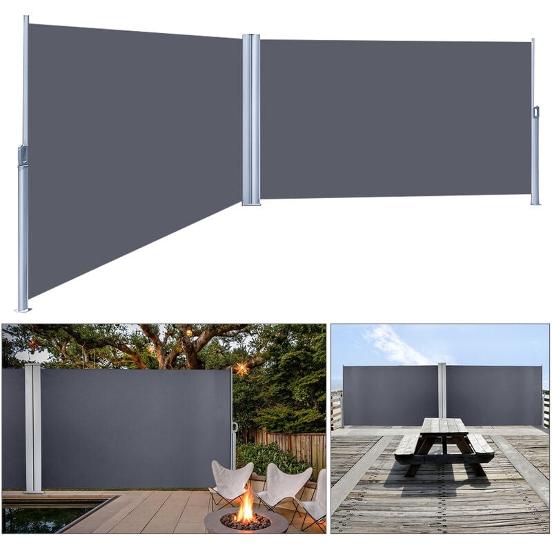 Einfeben - Auvent latéral Brise Vue Rétractable de Balcon Jardin Terrasse Occultant Double en pvc et Aluminium 6 m x 1,8 m Gris