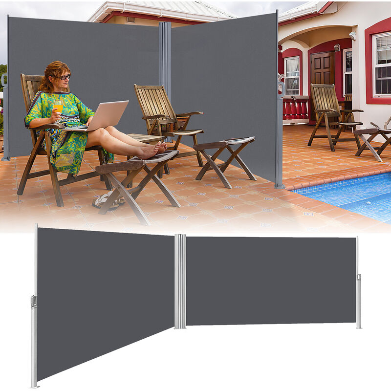 SWANEW Auvent latéral Paravent extérieur Brise Vue rétractable pour Jardin Store latéral Balcon terrasse gris 180x600cm