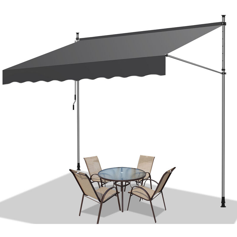 Auvent manuel Store à pince Auvent à Pince Auvent pour balcon Store de fenêtre Store de balcon sans percer. anti-UV 300cm Gris - Hengda