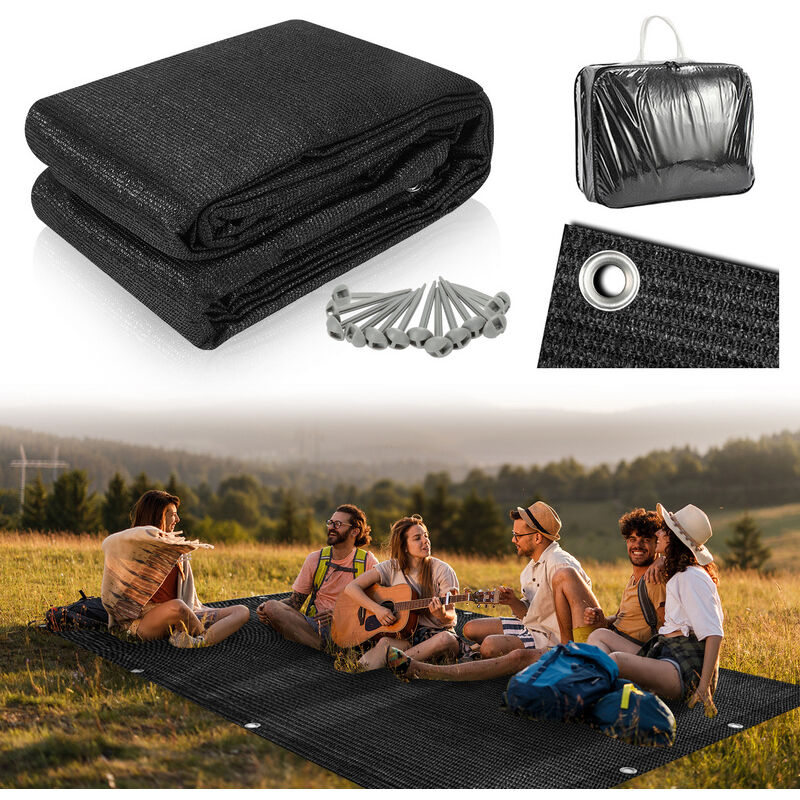 Hengda - Auvent tapis étanche camping tapis tente sol extérieur tente bâche pique-nique couverture caravane - Noir - 200x200cm