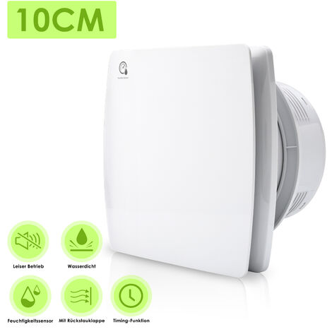 Hengda Badlüfter 150mm Ventilator Timer Feuchtesensor Rohrlüfter Mit Rückflussleitblech 150mm - Weiß