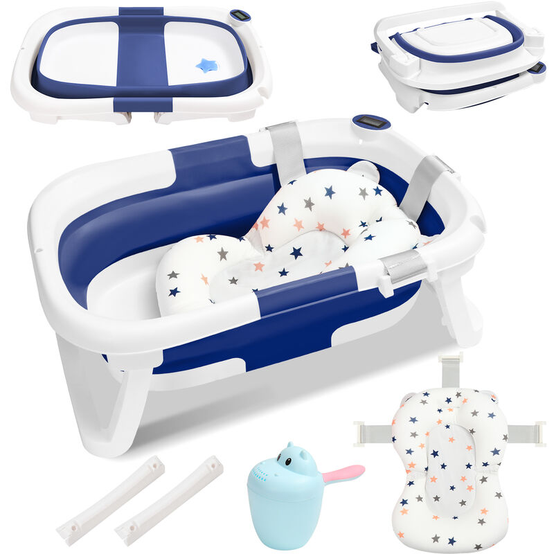 Baignoire Pliable Bébé Pliante évolutive pp+pte Bleu Baignoire pour Bébé 60.5x43x20.5cm (avec Coussin de Bain) - Hengda