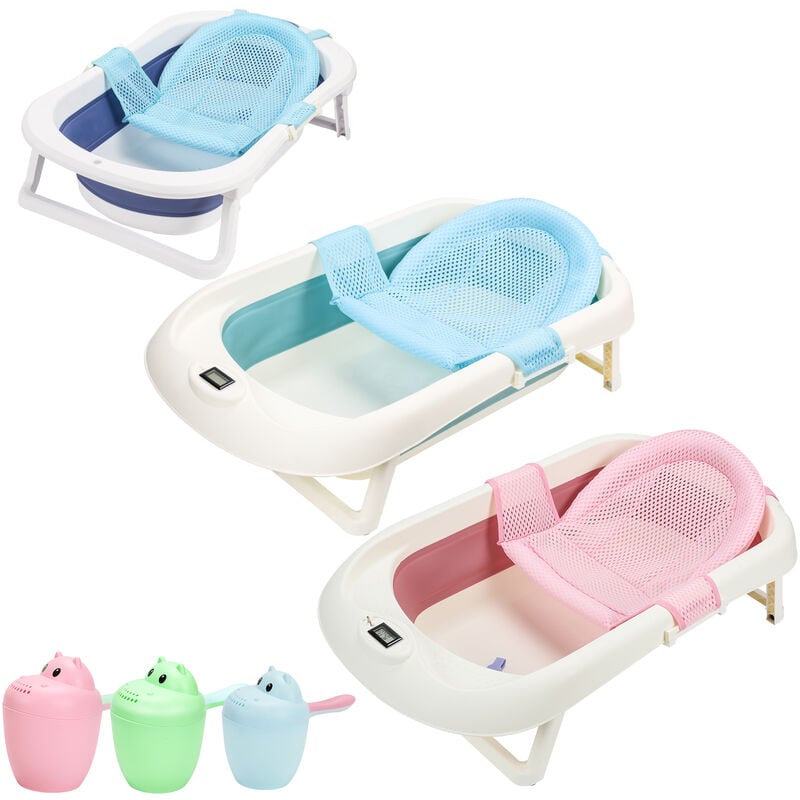 Hengda - Baignoire Pliable Pour Bébé - Avec Bouchon de Vidange & Affichage de la Température & Coussin de Siège - pieds Antidérapants (Vert)