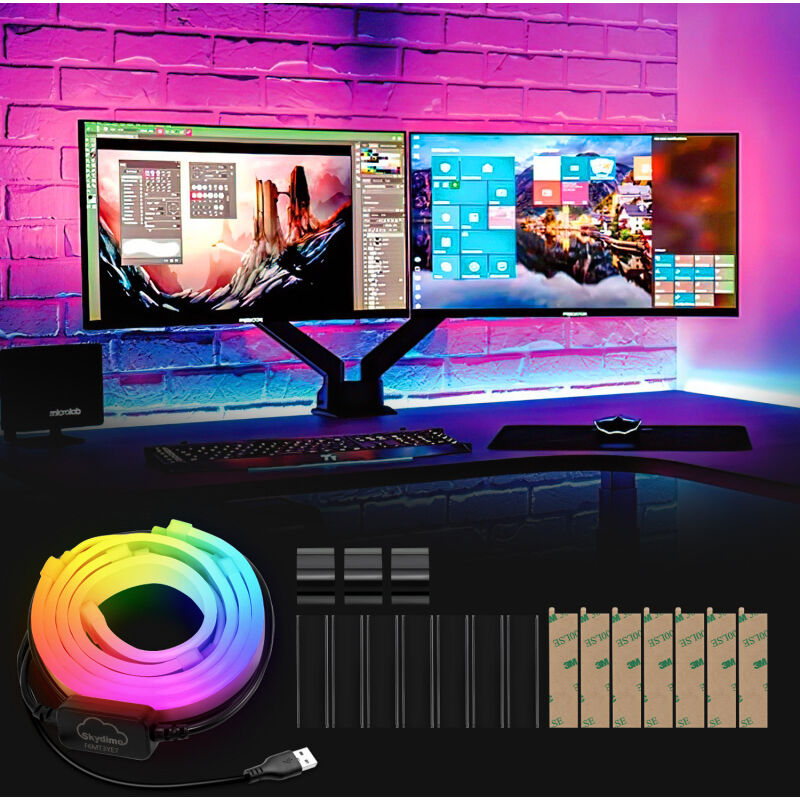 Bande led pour bureau de jeu. Bande led rgbic pour écran pc 27 pouces. Rétroéclairage pc. Éclairage Led usb avec contrôle App - Hengda