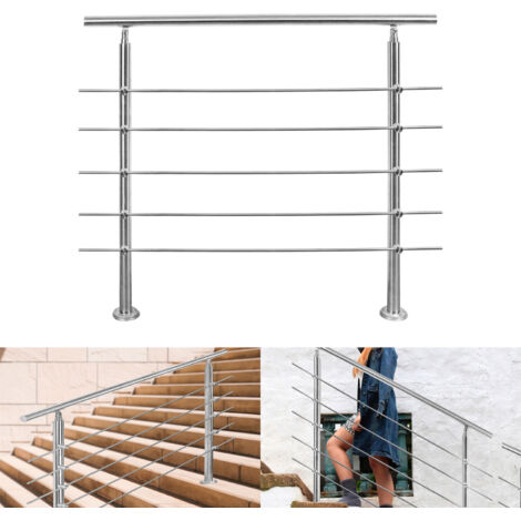 Barandilla Acero Inoxidable 150 Cm - Pasamanos Balcón O Escalera, 4 Travesaños, ángulo Ajustable, Exterior/interior