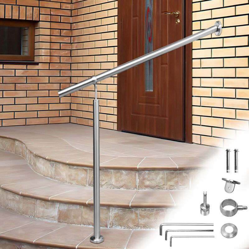 Image of Barandilla de entrada de acero inoxidable pasamanos para escaleras ángulo de montaje ajustable incluye material de montaje para interior 160 cm