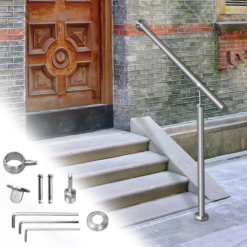 Image of Barandilla de entrada de acero inoxidable pasamanos para escaleras ángulo de montaje ajustable incluye material de montaje para interior 150 cm