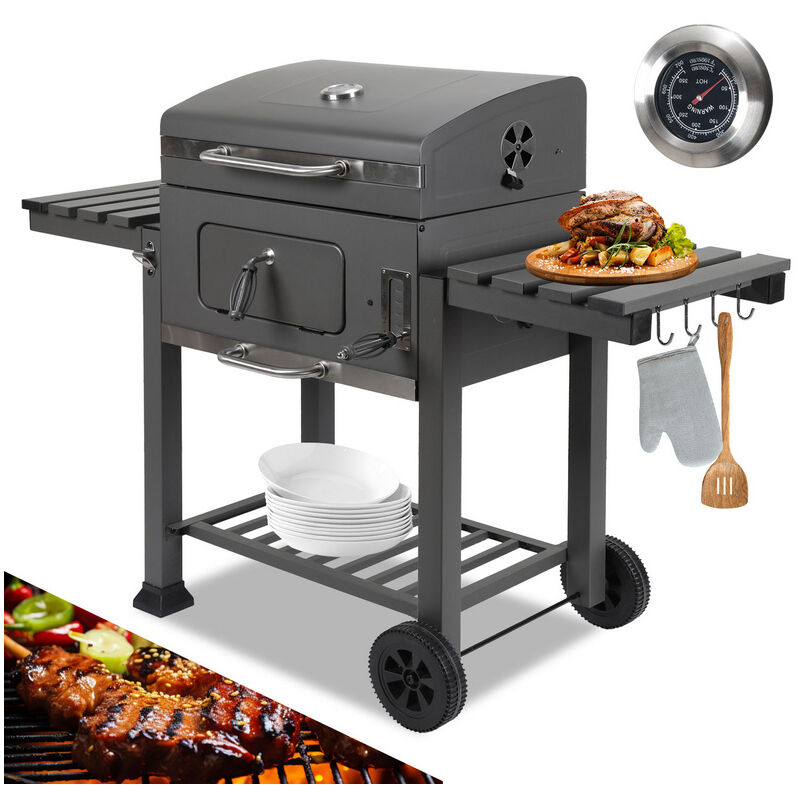 Barbecue à Charbon de Jardin - Double plateau 2 Tables d'Appoint Pliables & 8 Crochets 13967107.5cm xxl - Hengda