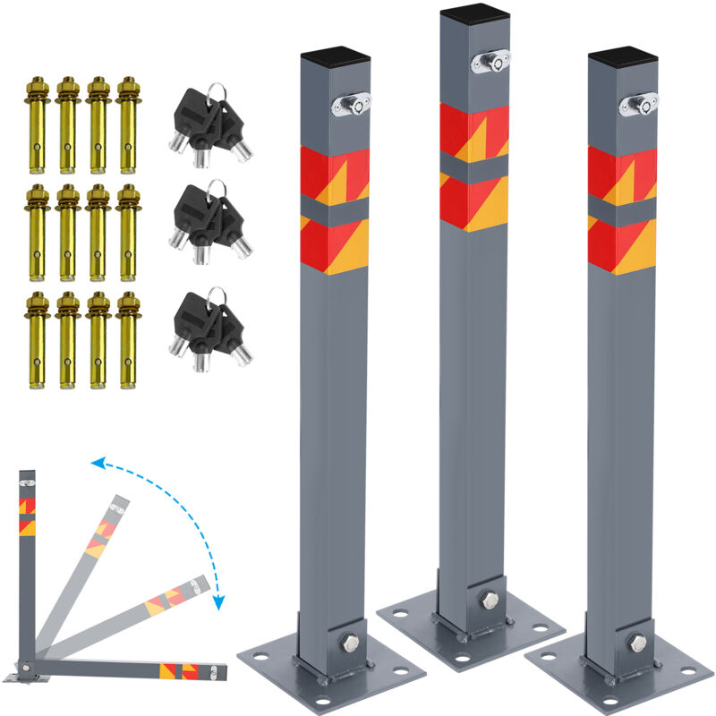 Image of Hengda - Barriera di parcheggio 3x Palo di parcheggio con 9 chiavi Palo di parcheggio Barriera pieghevole con chiusura a chiave Baia di parcheggio
