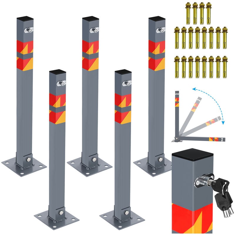 Image of Hengda - Barriera di parcheggio Palo di confine 5 Set Barriera di parcheggio con 15 chiavi Palo Barriera di parcheggio Palo di parcheggio Bloccabile