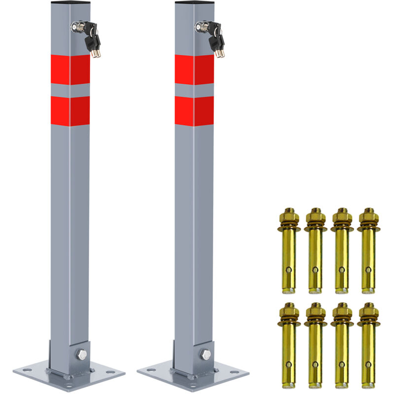 Poteau de Parking 2x Poteau de délimitation 65cm Barrière de parking Rabattable Bollard à bétonner Poteau de barrage