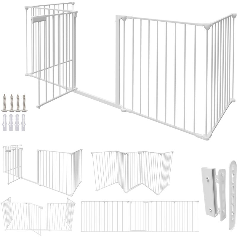Hengda - Barrière de sécurité Cheminée xl 310cm Pare-feu Sécurité Enfant Fixation murale 5 Éléments acier.Blanc