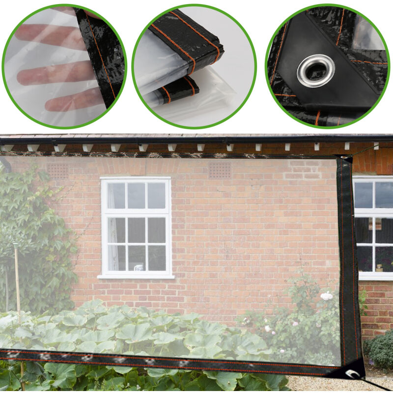Bâche transparente armée Extérieur avec Oeillets. Bâche en Plastique pvc Bâche Imperméable Transparente Indéchirable et Coupe-Vent Bâche 2x5m
