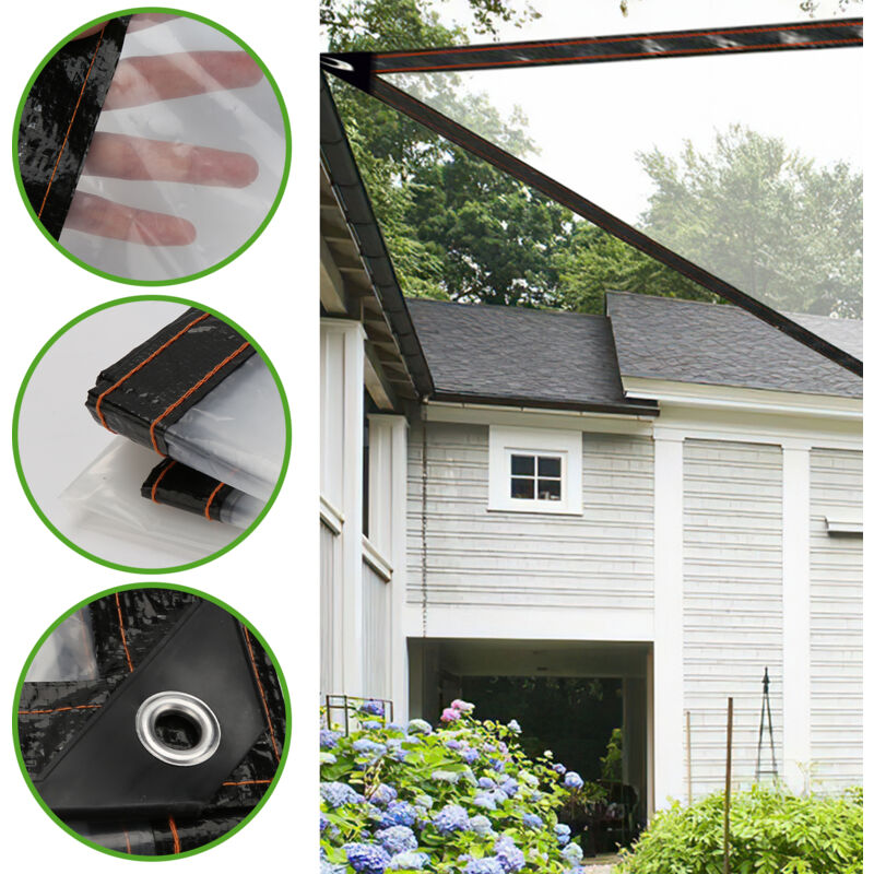Bâche Transparente Imperméable avec Oeillets et Corde Bâche de Protection Bâche Extérieure Imperméable Bâches pour Abri de Balcon Jardin 2x2m