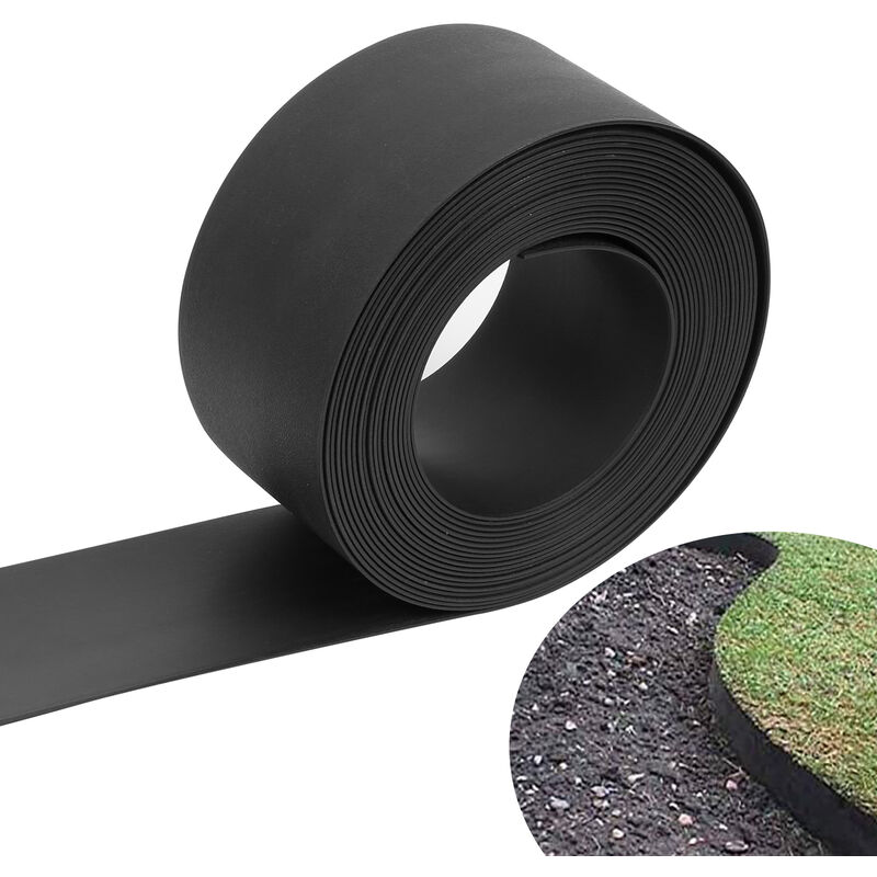 Hengda Bordure de jardin Bordure de pelouse flexible Bordure de lit en plastique dur Bordure de tonte Jardinage 25mx12.5cmx2mm Noir