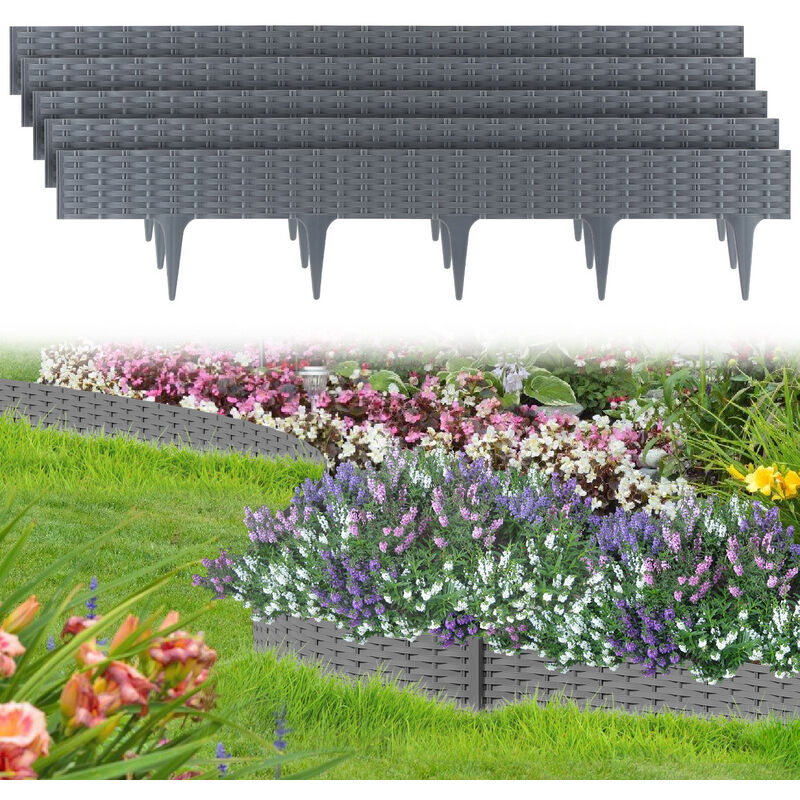 Hengda - Bordure de pelouse 100 cm Gazon Montage facile Plastique Bordure de parterre Gris 10 pièces - Gris