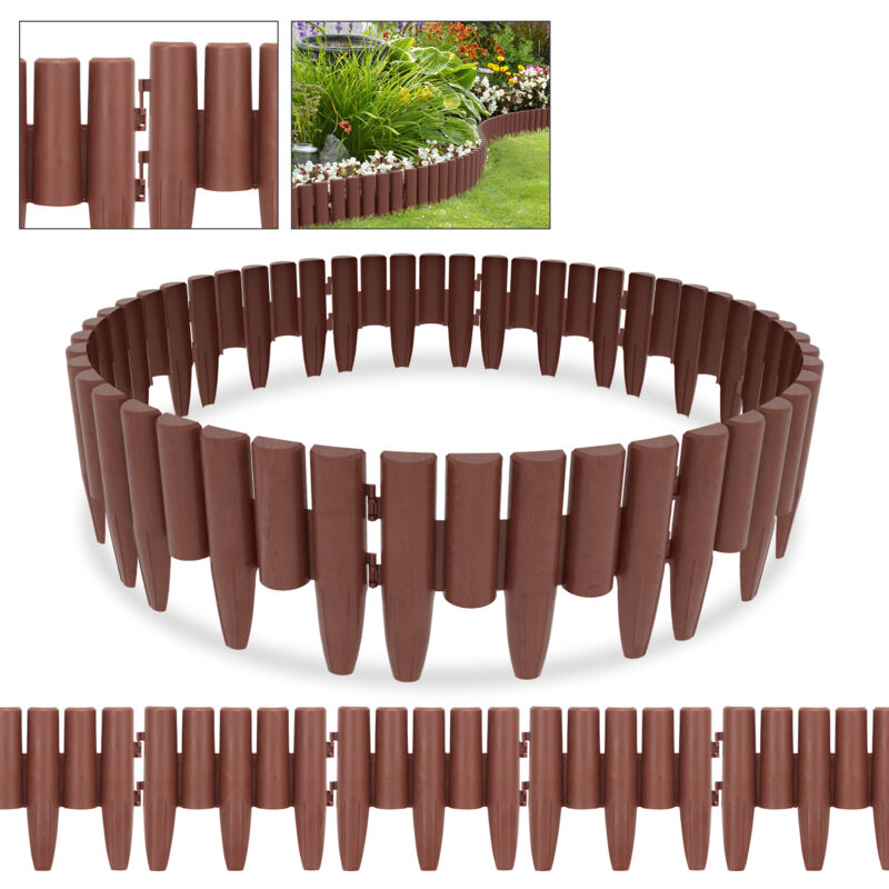 Hengda - Bordure de pelouse Bois effet Bordure de parterre Bordure de pelouse pp plastique pour jardin. prairie LxH 25x23cm 20-pièces/5.6M Marron