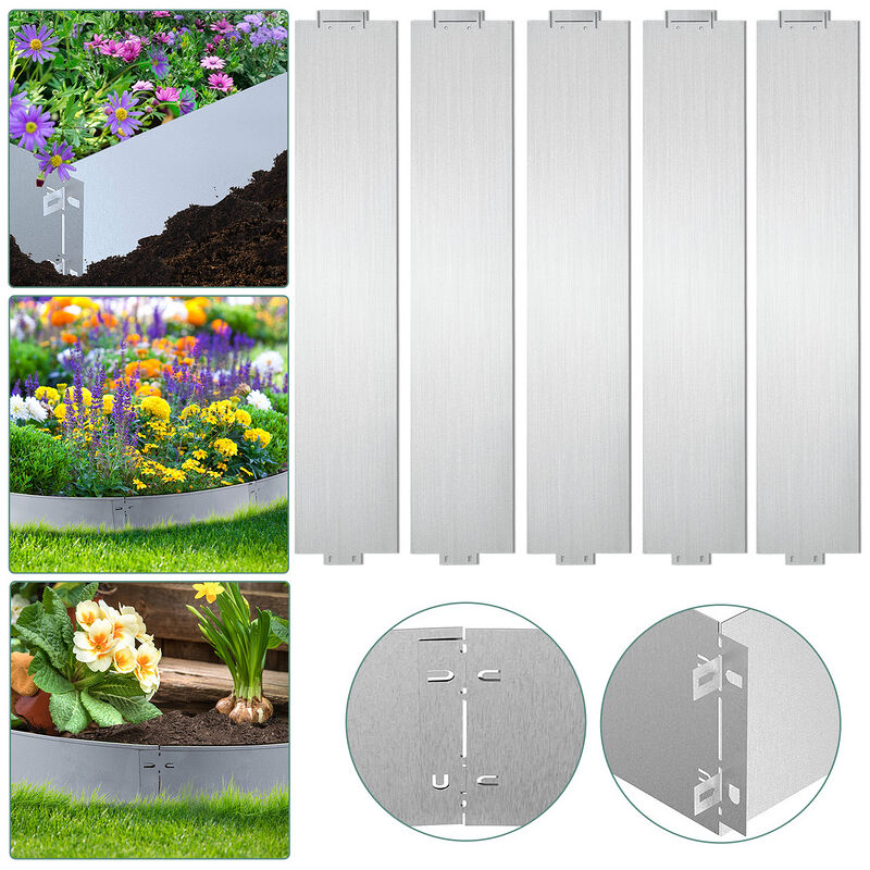 Hengda - Bordure de pelouse Bordure de jardin Galvanisé Durable Défense anti-limaces Métal Bordure de tonte 100x18cm 5m