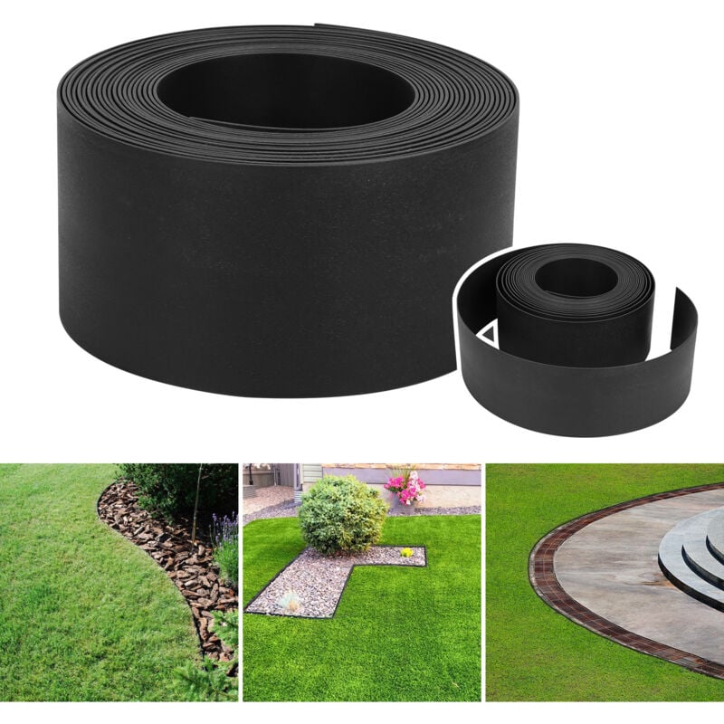 Einfeben Bordure de pelouse Bordure de lit en plastique dur Bordure de pelouse Bordure de tonte Jardinage 25 m 10 cm Noir