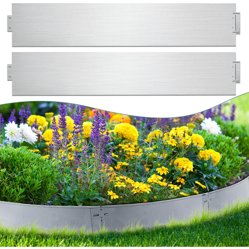 Bordure de pelouse Bordure de pelouse métallique Bordure de tonte Bordure de pelouse galvanisée 18cm de haut 5M - Argent - Hengda
