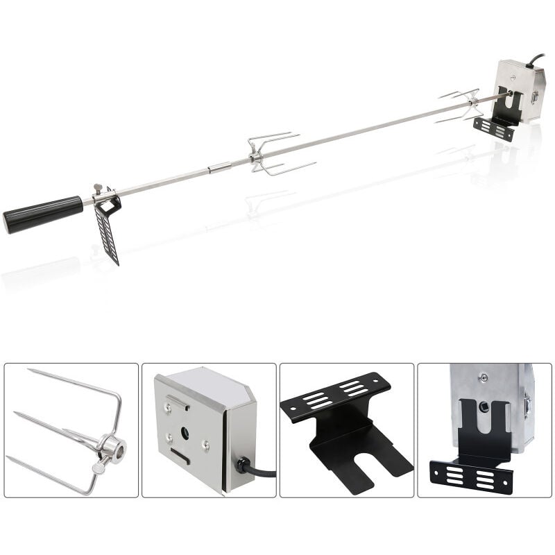 Brochettes de barbecue 117cm avec 2 broches à viande et moteur en acier inoxydable 220V tournebroche rôtissoire électrique