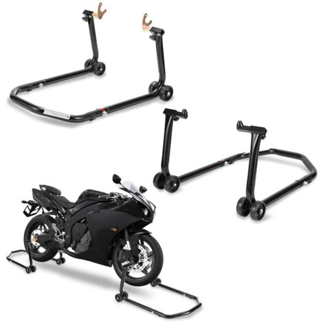 Hengda Caballete de taller - Juego de 2 - Para ruedas delanteras y traseras - Carretilla elevadora negro