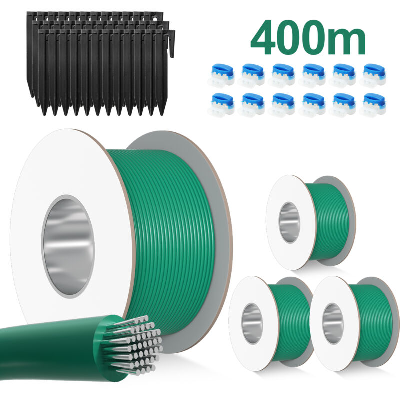 Cable delimitador de 400 m para robots cortacésped + 1400 estacas + 48 conectores de cable - Hengda