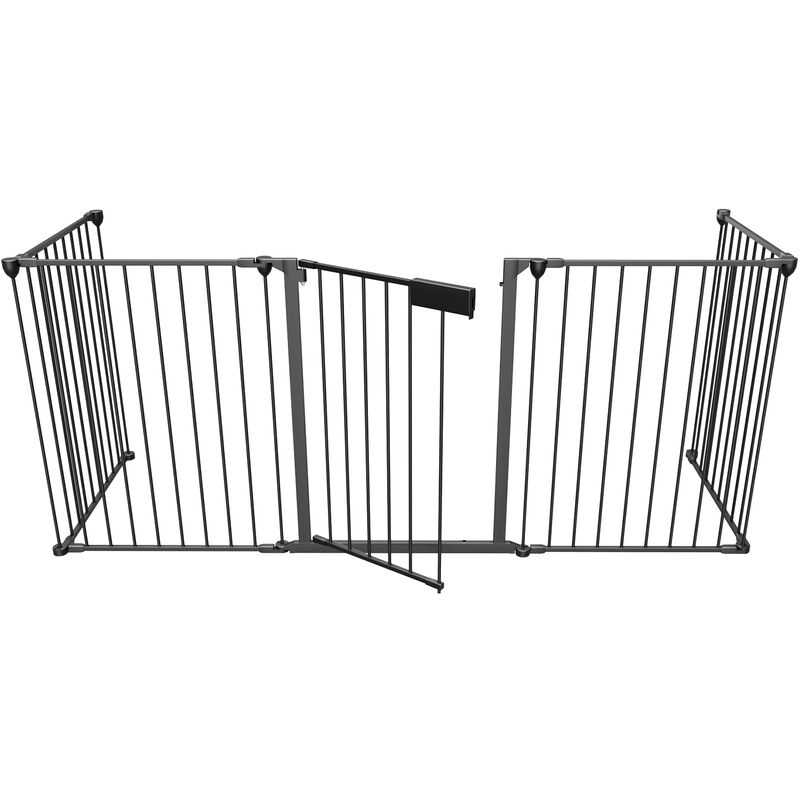 Image of Cancello di sicurezza con 5 pannelli neri per protezione caminetto Cancello di sicurezza 310x75cm per animali bambini Cancello di sicurezza a griglia