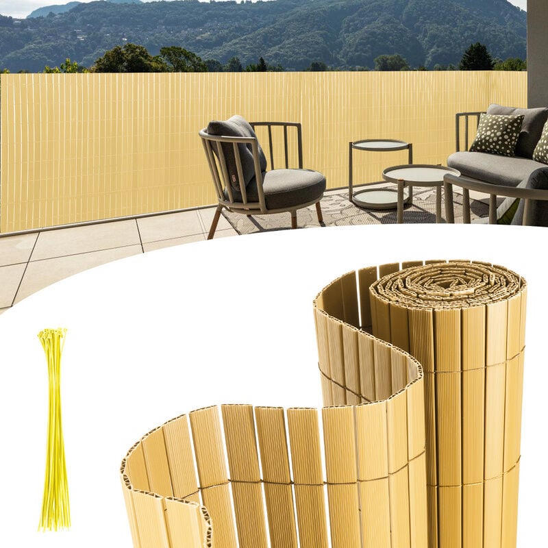 Tolletour - Canisse en pvc pour le jardin. Balcon clôture brise-vent. Balcon ou terrasse Double face. Occultant Cloture. Bambou 160 x 1000cm - Bambou