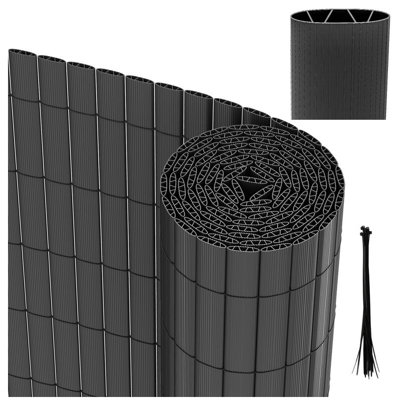 Tolletour - Canisse en pvc pour le jardin. Balcon clôture brise-vent. Balcon ou terrasse Double face. Occultant Cloture. Gris 100 x 500cm