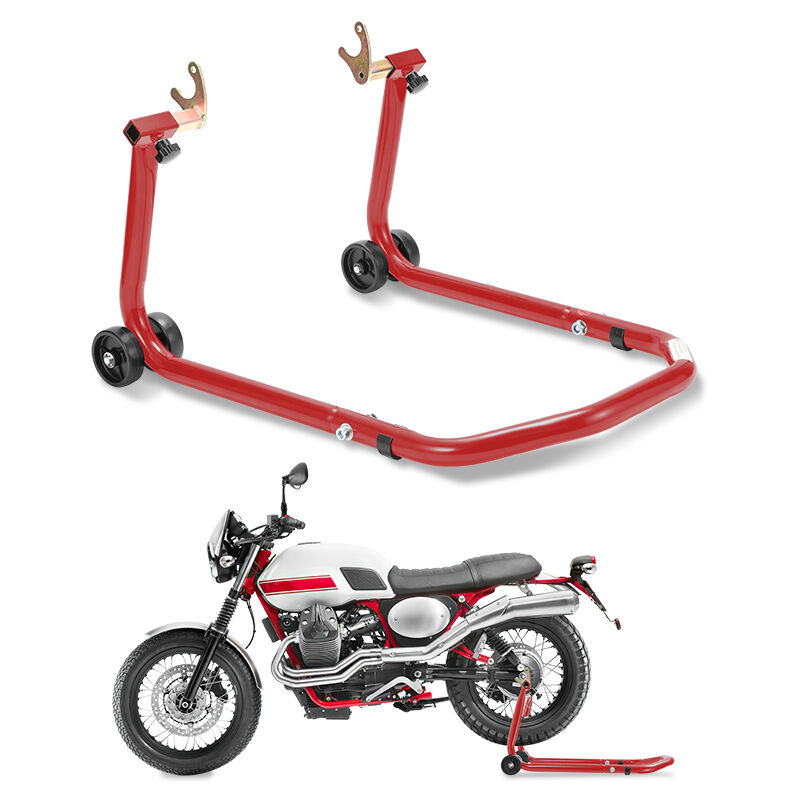 Image of Cavalletto posteriore per moto supporto sollevatore posteriore per moto su ruote con adattatori in gomma rossa - Hengda
