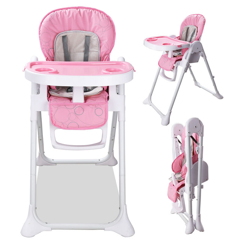 Chaise haute bébé, enfant pliable, réglable hauteur, dossier et tablette - rose - Hengda