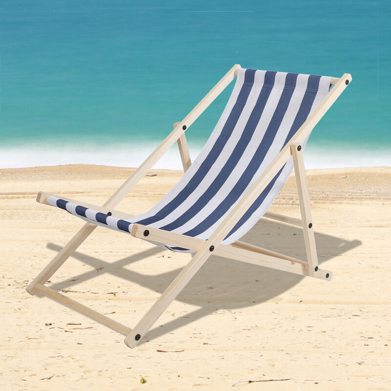 Hengda - Chaise longue Chaise longue de plage Chaise de jardin Pliable Bois Chaise longue de plage Bleu Blanc - bleu blanc