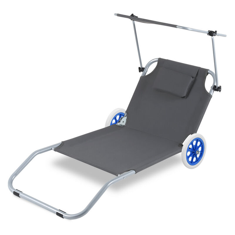 Chaise longue de jardin. Chaise de plage. Chaise longue pliable. jusqu'à 100 kg. avec 2 roues. oreiller 150x60x27cm-Gris Foncé - Hengda