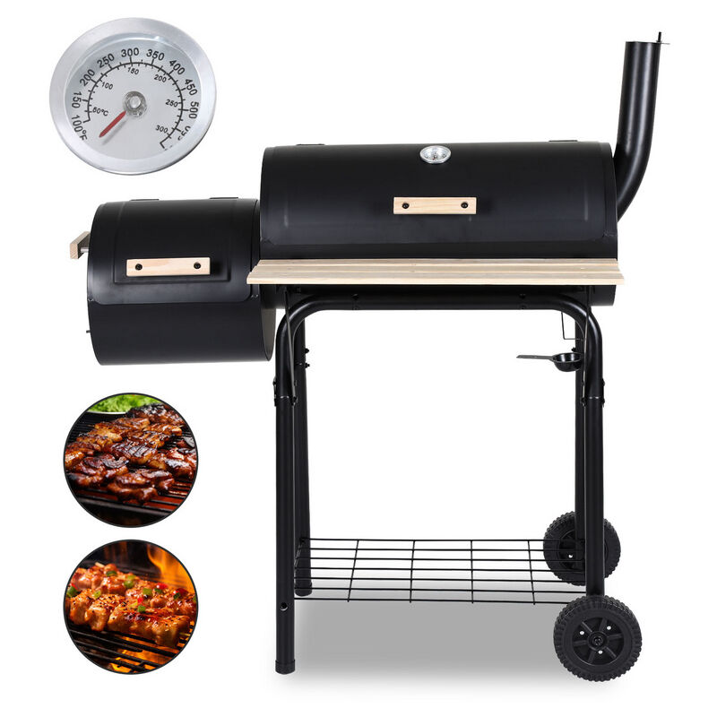 Hengda - Charcoal barbecueTrolley,BBQ Smoker Grill Barbecue Charcoal Grill With Thermometer,Black