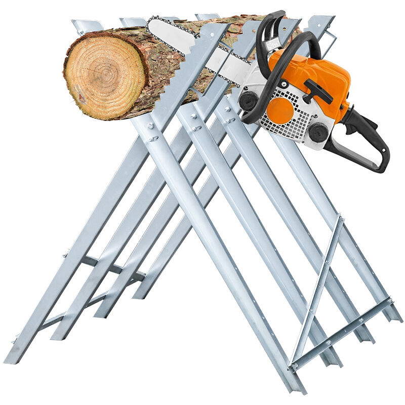 Chevalet de sciage en acier galvanisé - avec dents 150kg - pliable 4 tréteaux - Hengda