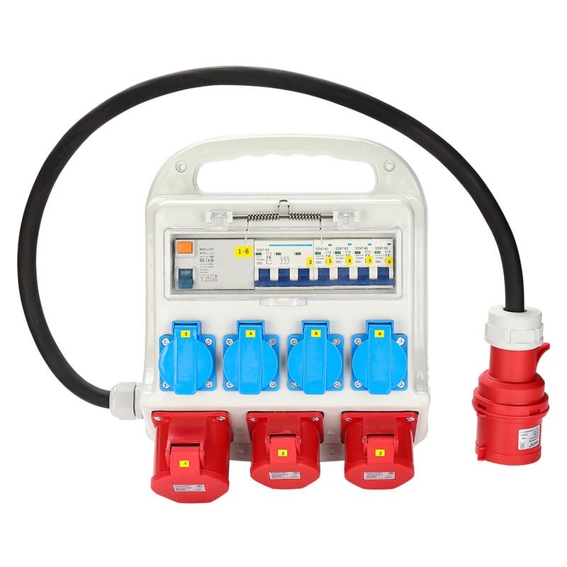 Coffret De Chantier distributeur de puissance 2 x cee 400V / 16A 5 broches 1 x cee 400V / 32A 5 broches 4 x 230V (Schuko) double trou - Hengda