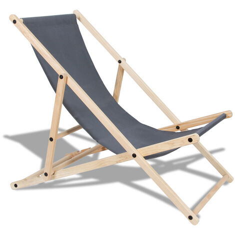 Hengda Deck Chair Folding Sun 120KG Wooden Chairs Traditional Garden Hardwood Seaside Grey