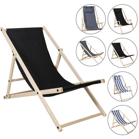 Hengda Deck Chair Hardwood Seaside Sunbed Traditional Folding Wooden 120KG Lounger Sun Black