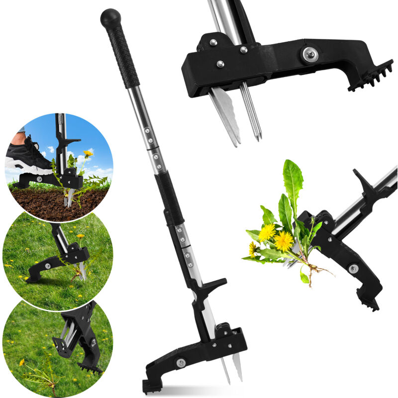 Désherbeur Enleveur de pissenlits griffes dentées jardin pinces acier 100 cm de long noir - Hengda
