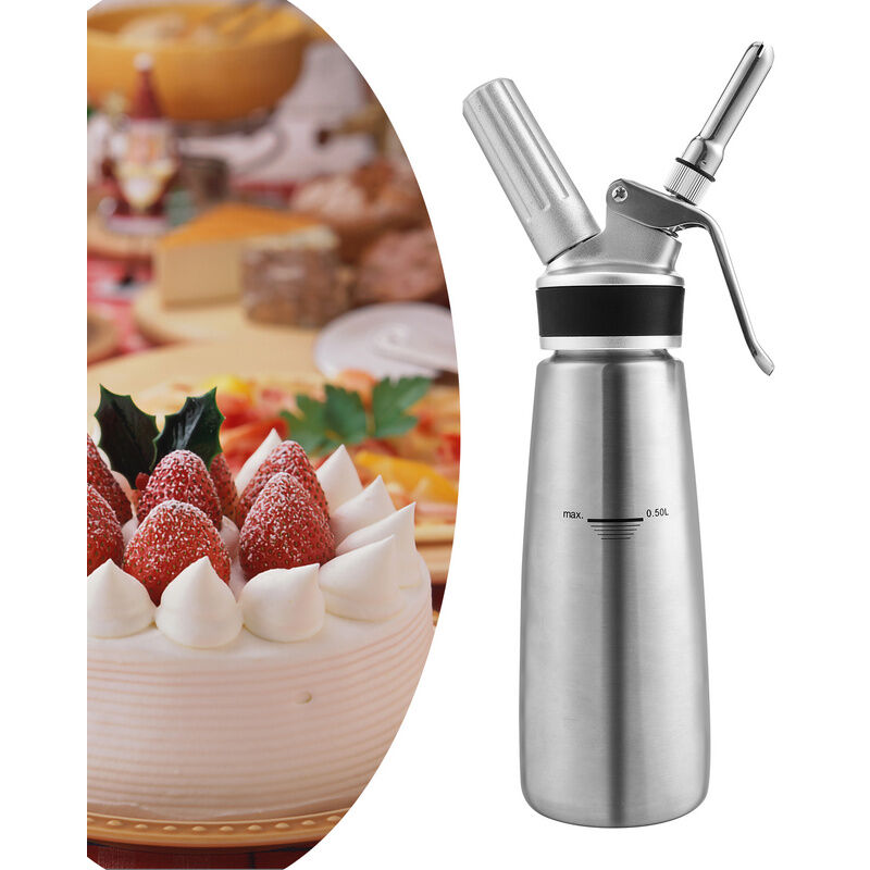 Distributeur de crème Whipper Siphon à Chantilly Professionnel 500ml en avec 3 douilles en acier inoxydable Siphons pour Mousses et Crèmes - Hengda