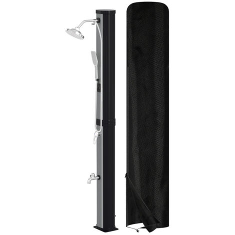 Hengda Doccia solare da giardino 60L argento con doccetta, soffione rotondo, doccia a pedale e materiale di montaggio
