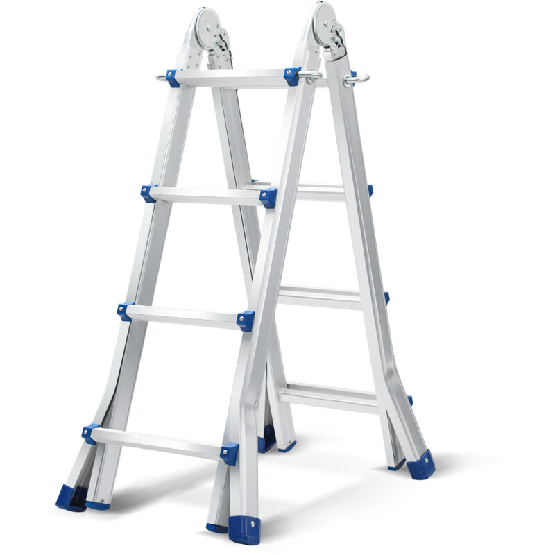Echelle multifonctionnelle Echelle polyvalente Alu échelle télescopique argent jusqu'à 150kg-4x4 402cm - Hengda